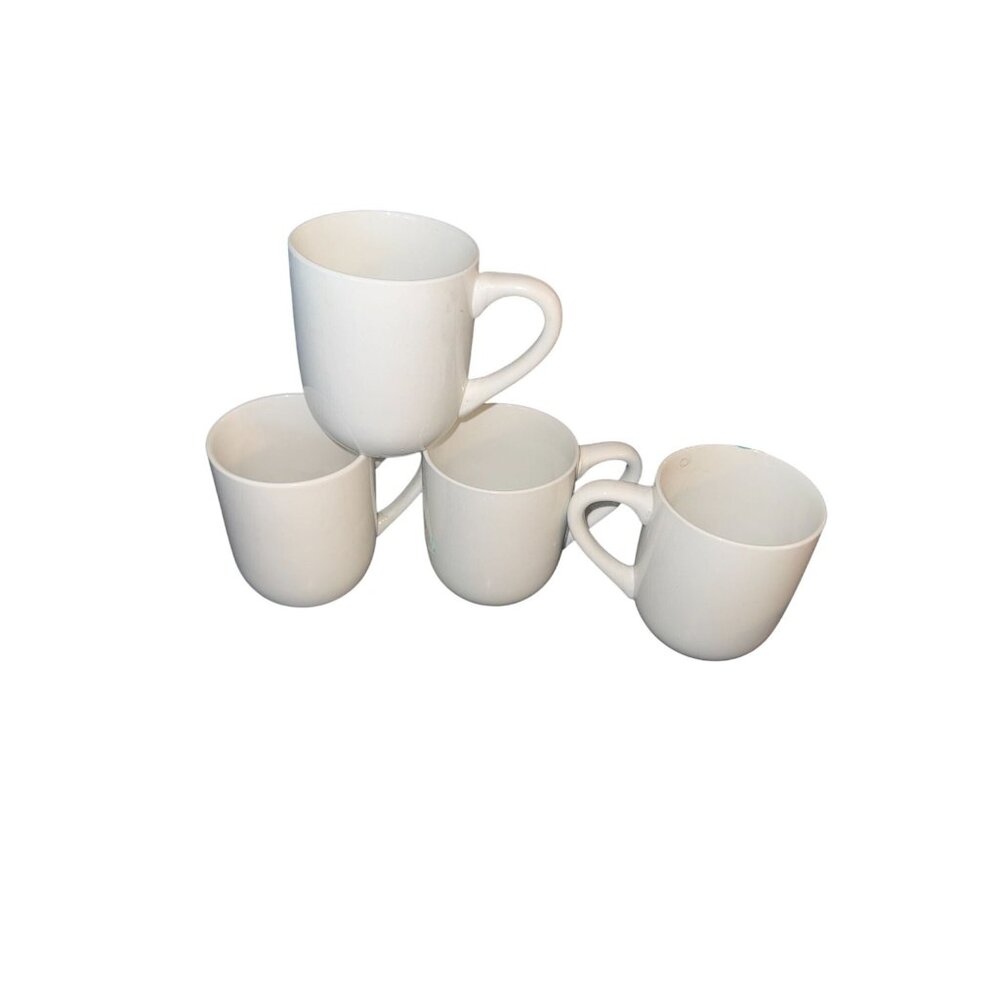 Set Of 4 Mainstays White Ceramic Coffee Mugs 10 Oz - Made In China